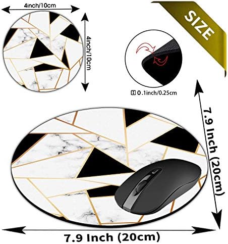 Yuvarlak Mouse Pad ve Bardak Seti, altın Hatları Siyah Mermer Mousepad, anti Kayma Kauçuk Yuvarlak Mousepads Masaüstü Dizüstü