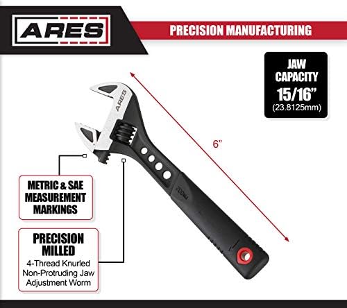 ARES 79001-6 inç Ayarlanabilir Anahtar-15/16 inç Çene Kapasitesi - Krom Vanadyum Çelik Konstrüksiyon-Ergonomik TPR Kolu