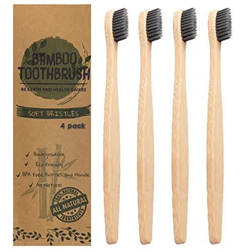 Tthxqıng 4 pcs Diş Fırçaları Çevre Dostu Doğal Bambu Kömür Diş Fırçaları ile Yumuşak Kıllar Pretty (Haki)