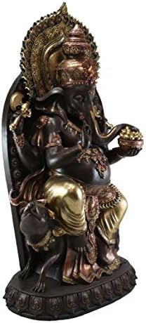Ebros 34 Uzun Boylu Büyük Hindu Tanrısı Nritya Ganesha Chaturthi Dev Fare ile Yangın Tahtında Oturan Vahana Heykeli Ganapati