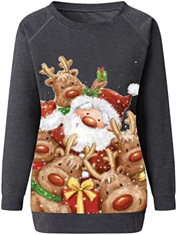 Kadınlar ıçin noel Gömlek Gnomes Ren Geyiği Grafik Tees Tops Gevşek Uzun Kollu Noel Tatil Sevimli Kazak Tişörtü