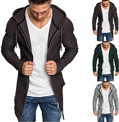 Erkek Ekleme Kapşonlu Katı Siper Hırka Slim Fit Zip Dış Giyim Ceket Ceket