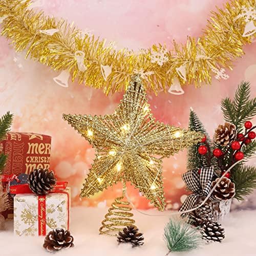Noel Yıldız ağacı Topper, 20 Led ışıkları ile 10 inç Noel ağacı Topper, pil Işletilen Glitter Yıldız Noel ağacı Topper ışıkları