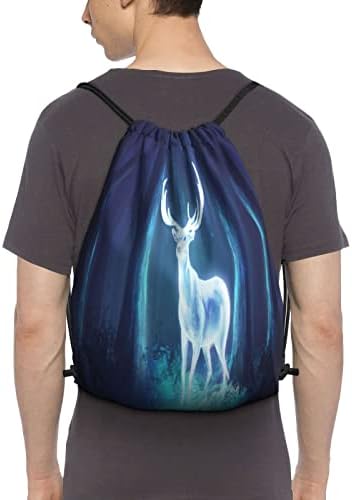 İpli sırt çantası geyik fantezi orman gece dize çanta Sackpack spor salonu alışveriş spor Yoga için
