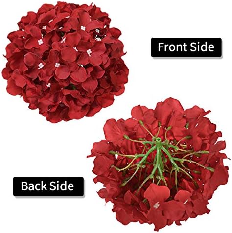 Luyue 10 Paket Ipek Ortanca Kafaları yapay çiçek Kök Büyük Çiçek Aranjmanı Ev Dekorasyon Düğün Centerpiece (Bordo Kırmızı)