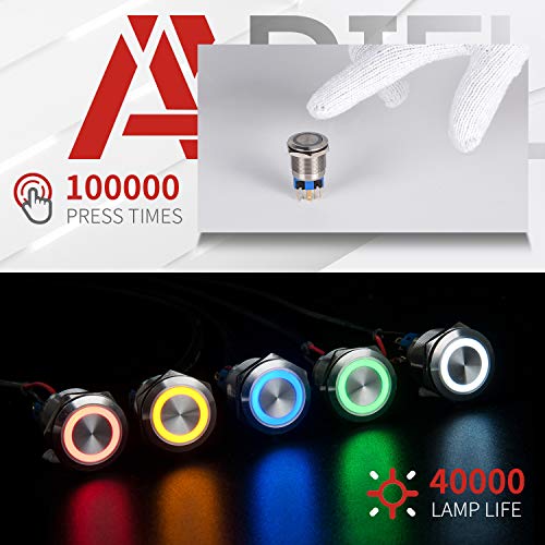 APIELE 22mm Mandallama basmalı düğme Anahtarı 12 V DC Melek Göz LED Su Geçirmez Paslanmaz Çelik Yuvarlak Metal Kendinden Kilitleme