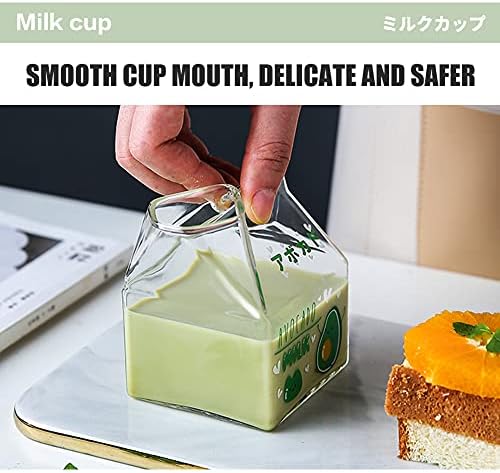 Blsky Kawaii Süt Karton Bardak Mikrodalga 13.4 Oz Sevimli Süt Bardak Mini Kreması Konteyner Kare Kahvaltı Kupa Cam Kreması Sürahi