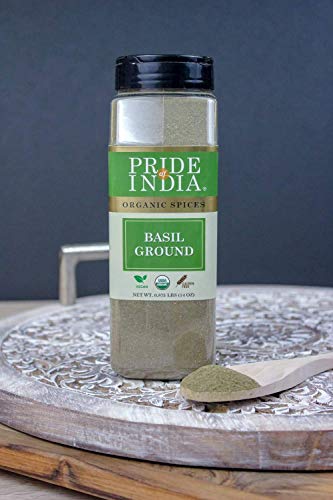 Hindistan'ın Gururu-Organik Fesleğen Yaprağı Öğütülmüş-14 oz (397 gms) Çift Elek Kavanozu-Sertifikalı Saf Hint Tulsi Tozu (Ocimum