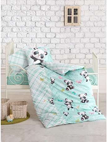 % 100 Pamuklu Bebek Yatağı, Panda Temalı Nevresim Takımı, Bebek Kızları için Beşik Yatağı