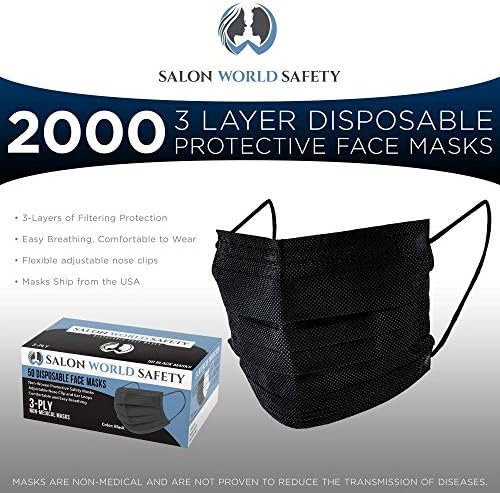 TCP Global Salon Dünya Güvenliği - Siyah Emniyetli Yüz Maskeleri Tek Kullanımlık 3 Katlı PPE
