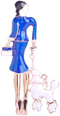 FTH Muhteşem Kadın Yürüyüş Kaniş Broş.Parlak Mavi Emaye Elbise Giyiyor.Bir Kaniş Anne için benzersiz bir hediye