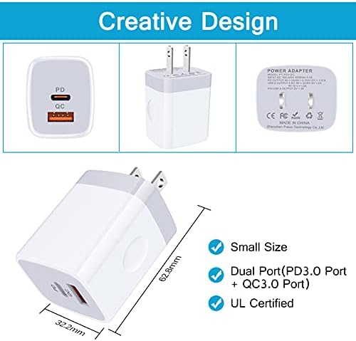 USB-C Duvar Şarj Cihazı Hızlı Şarj Güç Bloğu, Çift Bağlantı Noktalı PD + QC Kutusu Hızlı Şarj Küpü Uyumlu iPhone 13/13 Pro Max/SE