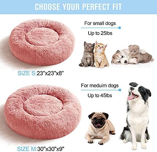 COHOME Gümrükleme köpek yatağı - Yumuşak Premium Peluş Orta Pet Yatak-Kendinden ısınma Anti-Anksiyete kedi yatağı ,Kaymaz Alt-Yıkanabilir-Pembe