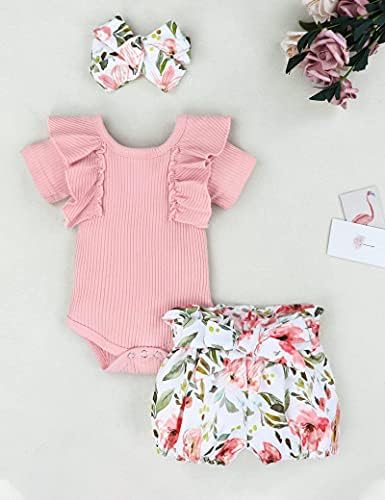 KANGKANG Bebek Kız Kıyafetler Kısa Fırfır Romper Çiçek Pantolon Yaz Kıyafetler Sevimli Bebek Kız Giysileri