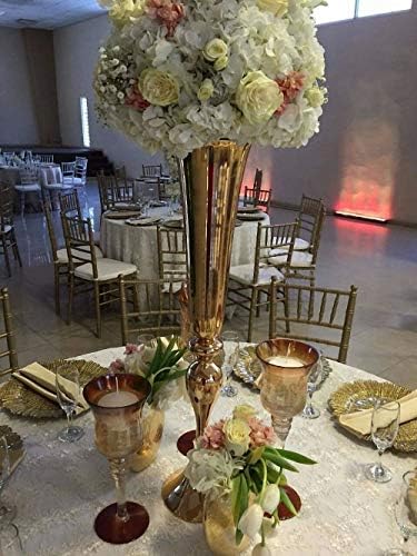 Everbon 10 Set Düğün Çiçek Vazo Altın Metal Masa Dekoratif Centerpieces 34.6 İnç Boyunda Olay Yol Kurşun çiçek rafı Toplu Yapay