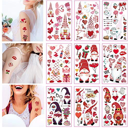 Sevgililer Geçici Dövmeler Çıkartmalar 150 ADET Gnome Kırmızı Kalp Renkli Vücut Sanatı Sahte Dövmeler sevgililer Günü Çıkartması