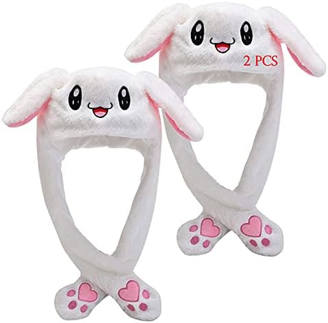 2 Adet Tavşan Şapka Hareketli Kulaklar Sevimli Tavşan Şapka Komik Atlama Hayvan Şapka Peluş Cosplay Bunny Beanie Şükran Noel