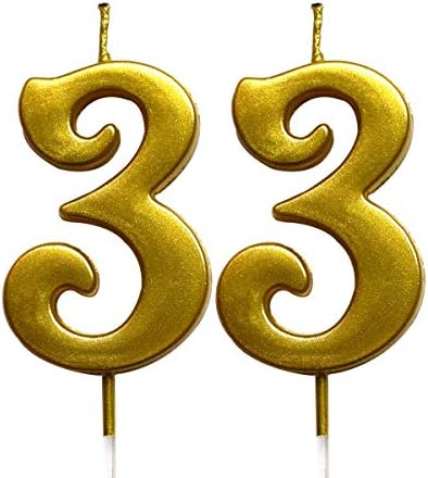 MAGJUCHE Altın 33rd Doğum Günü Sayısal Mum, Numarası 33 Kek Topper Mumlar Parti Dekorasyon Kadınlar veya Erkekler için