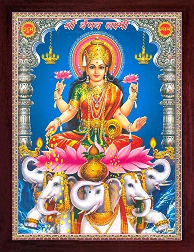 El sanatları Mağazası Lakshmi ve Beş Filler Pikap Lotus Çiçeği Alnında, Uğurlu Poster Boyama Çerçeve ile Uğurlu Hediye