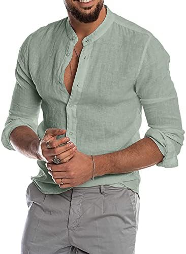 XUEJİN 2021 erkek Gevşek Rahat Gömlek Keten Uzun Kollu Üst Tüm Maç İnce Düğme Ceket (M-3XL)