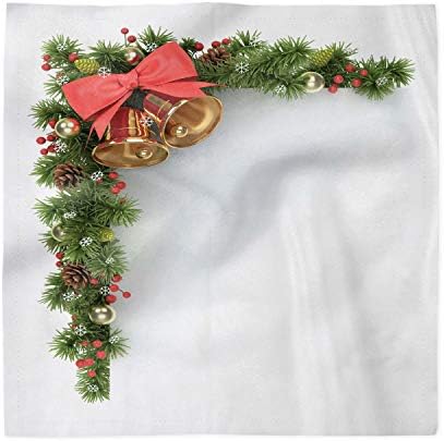 Ambesonne Noel Dekoratif Saten Peçeteler 4 Set, Geleneksel Bells ve Baubles ile İğne Yapraklı Ağaç Süsleme Asılı Noel Köşe, Kare