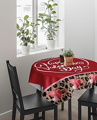 LBDEKOR Mutlu Sevgililer Günü Masa Örtüsü Kırışıklık Ücretsiz Yemek Masası Kapak Kare 60 x 60, dökülme Geçirmez Masa Örtüsü,