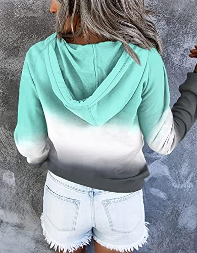 ETCYY kadın Renk Blok Zip Up Hoodie Kazak Uzun Kollu Nedensel İpli Boy Ceket ile Cepler