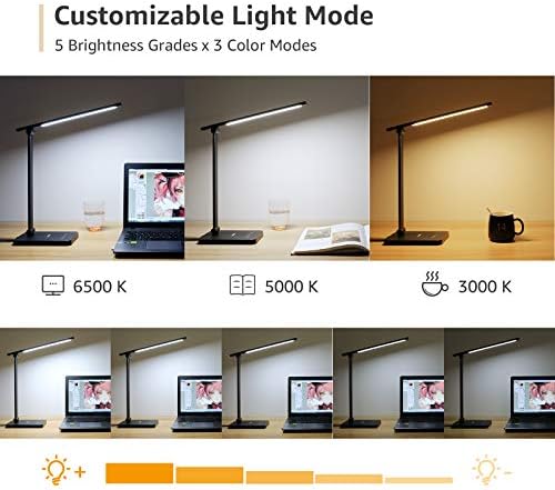 Lepro LED Masa Lambası Kısılabilir Ev Ofis Lambası Dokunmatik Kontrol 9W Parlak Okuma Masası Lambası, 5 Parlaklık Seviyesine