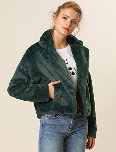 Allegra K kadın Sonbahar Kış Kırpılmış Ceket Çentik Yaka Faux Kürk Kabarık Ceket