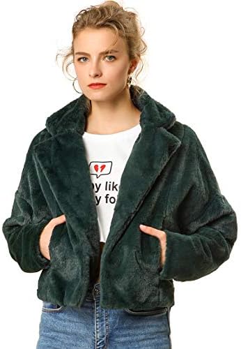 Allegra K kadın Sonbahar Kış Kırpılmış Ceket Çentik Yaka Faux Kürk Kabarık Ceket