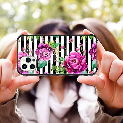 ıPhone 12 Kılıf Mor Çiçekler Stripes Sevimli Tasarım Ağır Koruyucu Kılıf Çiçek Kız Kadın Darbeye Sert PC Case Arka ile İnce TPU