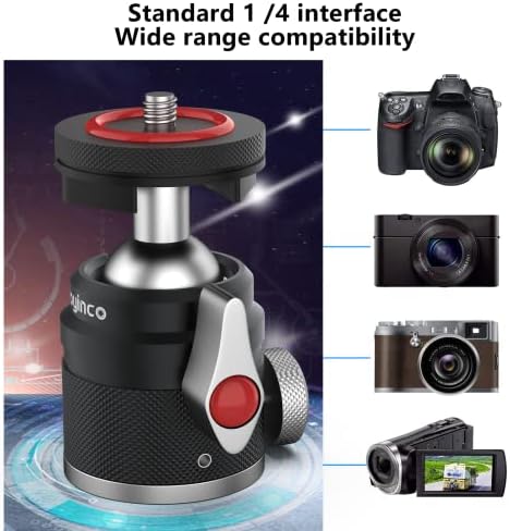 POYINCO mini bilya kafa ile 1/4 flaş kızağı montaj adaptörü 360 Derece dönebilen alüminyum Tripod Başkanı DSLR kameralar için