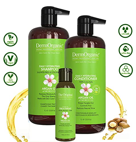 Derorganik Günlük Nemlendirici Şampuan ve Saç Kremi Duo, Her Biri 33.8 oz + Argan Yağı ile Saçlar için Bakım, 4 fl. oz