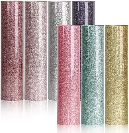 MECOLOUR Glitter ısı transferi vinil 7 levhalar HTV vinil demir On vinil, 10x12 inç, ısı basın vinil ile 1 Teflon için T shirt