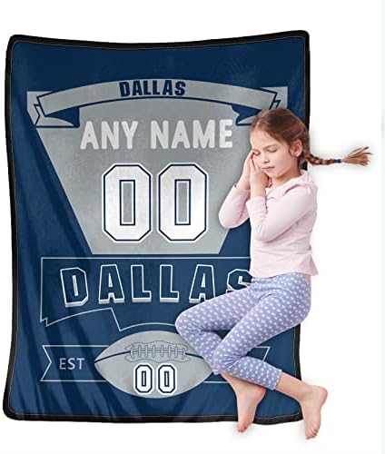 Özel Dallas Battaniye Kişiselleştirilmiş Flanel Atmak Battaniye Adı Numarası Hediye Futbol Taraftarları için (40x 50)