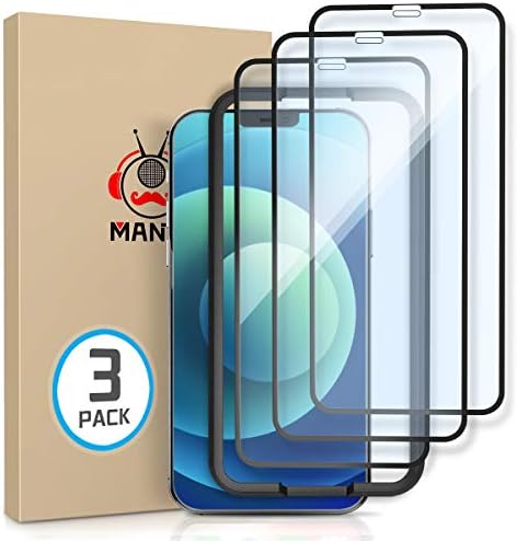 MANTO Ekran Koruyucu ile Uyumlu iPhone 12/12 Pro 6.1 inç Tam Kapsama Parlama Önleyici 3 Paket Siyah