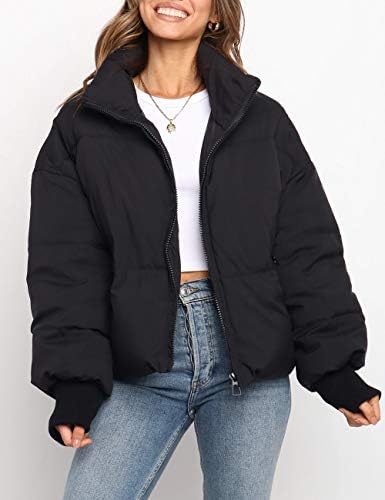 MEROKEETY kadın Kış Uzun Kollu Zip Puffer Ceket Baggy Kısa Aşağı Palto