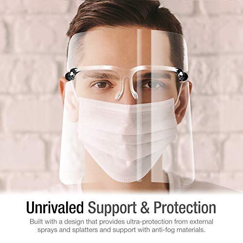 Gözlük Çerçevesi ile XDesign Güvenlik Yüz Kalkanı Tam Yüz Koruması (6 Paket) - Yeniden Kullanılabilir Ultra Net Koruyucu Yüz