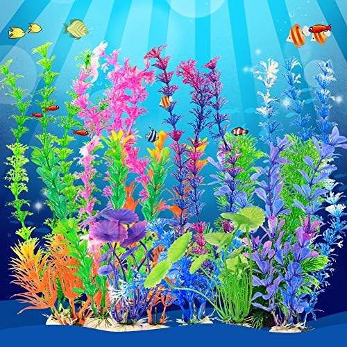 Quıckun 12 Paketi Yapay Renkli Akvaryum Dekorasyon Bitkiler Orta 6.3 için 11.8 Uzun Boylu, balık Tankı Dekor Bitki Mercan Süs