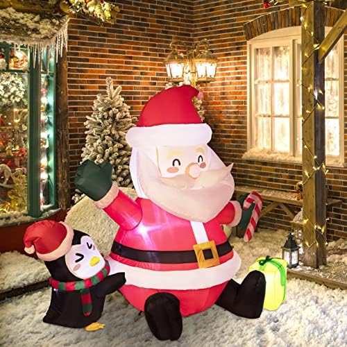 Decorlife şişme Noel Baba açık, 5FT oturan Santa şişme penguen ve dahili LED ışıkları ile, noel havaya uçurmak Yard süslemeleri