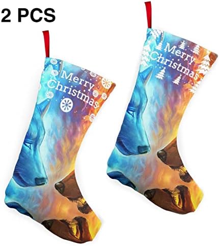 GLRTORE Yangın ve Buz Kurtlar Noel Çorap 2 Paket 10 İnç, noel Çorap Noel Ağacı Şömine Asılı Çorap Noel Şeker Mevcut Çanta için